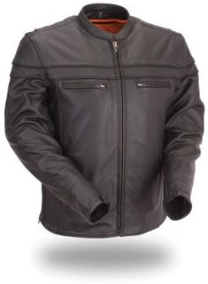 First MFG Men's Sporty Scooter Leather Jacket. Perforated Action Back. Full Featured. FIM262NTCZ Automotive