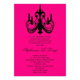 5x7 Pink Chandelier Quinceanera Party Invitation