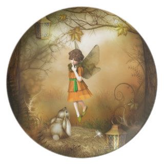 The Autumn Fairy   Fairy and Rabbit Autumn Scene Party Plates
