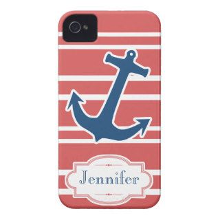 Blue Nautical Anchor with Red Stripes iPhone Case iPhone 4 Case Mate Case