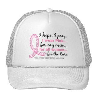 I Wear Pink For My Mom Filigree Pink Ribbon Hats