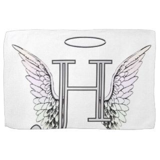 Letter H Initial Monogram with Angel Wings & Halo Kitchen Towel