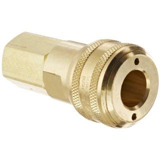 Eaton Hansen 5200LLV Brass Interchange Pin Lock Pneumatic Fitting, Socket with Stainless Steel 303 Valve, 1/2" 14 NPTF Female, 1/2" Port Size, 1/2" Body Quick Connect Hose Fittings