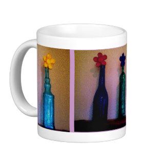 Colored Glass Bottles with Daisies Mug