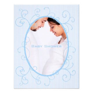 Swirl Blue Stripes on White Photo Baby Boy Shower Personalized Invitations