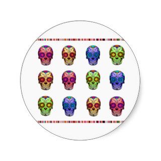 Day of the dead skull fiesta round stickers