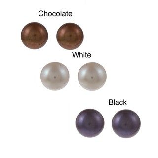 DaVonna Silver Chocolate Black and White FW Pearl Stud Earrings Set (11 12 mm) DaVonna Pearl Earrings