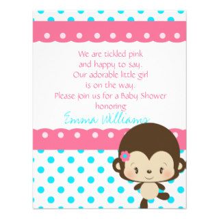 Lil Miss Monkey Baby Shower Invitation Pink Blue