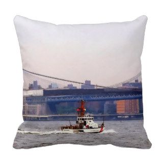 Coast Guard Cutter Near Brooklyn Bridge Pillows