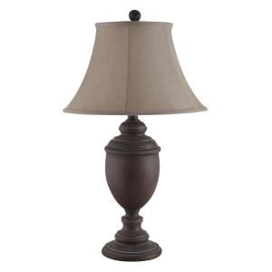 Evolution Lighting Transitional 30.25 in. Distressed Walnut Urn Style Table Lamp with Linen Off White Shade 18141 000
