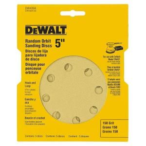 DEWALT 5 in. 8 Hole 150 Grit H and L Random Orbit Sandpaper 5 Pack DW4304