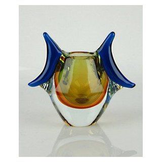 Glass Blue & Yellow Vase Beautiful 100% Handblown Art X289   Decorative Vases