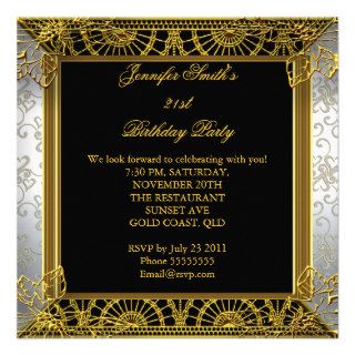 Elegant Birthday Party White Black Gold Damask Invitations