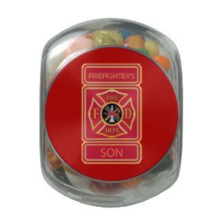 Firefighter's Son Maltese Cross Logo Jelly Belly Candy Jar