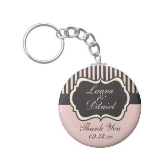 Blush Pink, Cream, and Gray Striped Wedding Favor Keychain