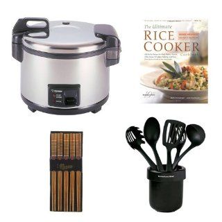 Zojirushi NYC 36 20 Cup Commercial Rice Cooker and Warmer in Stainless Steel + Ultimate Rice Cooker Cookbook + KitchenAid Cook's Series Ceramic Crock With Tools Set + Silk Wrapped Chopsticks 5 Pack Kitchen & Dining