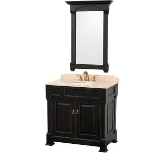 Wyndham Collection Andover 36 in. Vanity in Antique Black with Marble Vanity Top in Ivory and Mirror WCVTS36BLIV