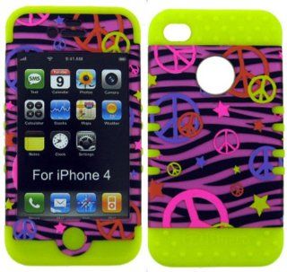 3 IN 1 HYBRID SILICONE COVER FOR APPLE IPHONE 4 4S HARD CASE SOFT YELLOW RUBBER SKIN ZEBRA PEACE YE TE322 S KOOL KASE ROCKER CELL PHONE ACCESSORY EXCLUSIVE BY MANDMWIRELESS Cell Phones & Accessories