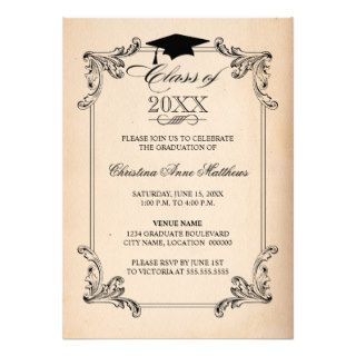 Vintage Paper Look and Ornament Graduation Announcements