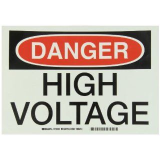 Brady 73540 7" Height, 10" Width, B 324 Glow In the Dark Self Stick Polyester, Black And Red On Green Color Electrical Hazard Sign, Legend "Danger, High Voltage" Industrial Warning Signs