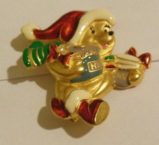 Disney Gold Crystal Pooh Christmas Hunny Pot Brooch Pin 