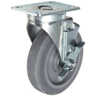 RWM Casters VersaTrac 27 Series Plate Caster, Swivel with Brake, TPR Rubber Wheel, Ball Bearing, 300 lbs Capacity, 5" Wheel Dia, 1 1/4" Wheel Width, 6 5/16" Mount Height, 3 3/4" Plate Length, 2 5/8" Plate Width Industrial & Sc