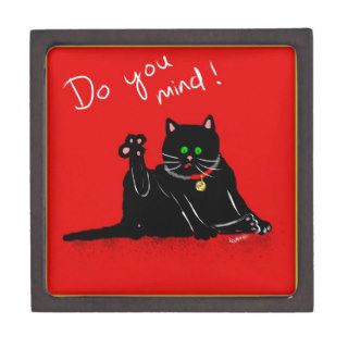 Funny black cat having a wash cartoon gifts premium jewelry box