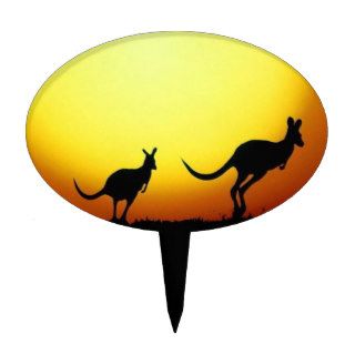 Australian Kangaroos Silhouetted Against A Sunset. Cake Toppers