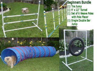 Dog Agility Equipment   Tire Jump, Weave Poles, Single Jump & Tunnel   Beginners Bundle / Package  Pet Agility Products 