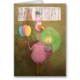 Pink Flamingo Whimsical Happy Birthday Card