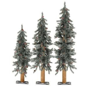 Sterling, Inc. 2 3 4 ft. Frosted Alpine Artificial Christmas Tree with Pinecones and Red Berries (Set of 3) 2511 234