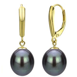 DaVonna 14k Gold Black Cultured FW Pearl Leverback Earrings (6 11 mm) DaVonna Pearl Earrings