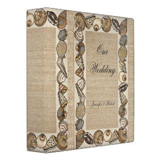 Seashell Border on Brown Weave Wedding Album Binder