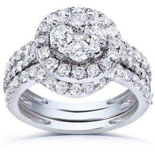 Annello 14k White Gold 1 5/8ct TDW Round Diamond Cluster 3 Ring Bridal Set (H I, I1 I2) Annello Bridal Sets