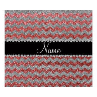 Custom name coral pink silver glitter chevrons posters