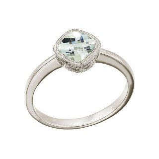 Birthstone Company 14K White Gold 6 mm Cushion Green Amethyst Ring (Size 7) Jewelry