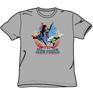 Justice League TEAM POWER Adult Heather Gray T shirt Tee Shirt Clothing