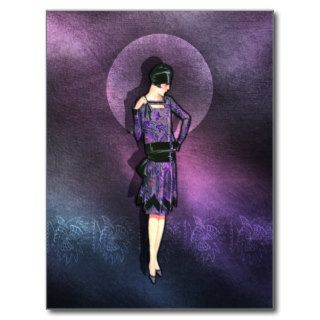 Charla   1920s Fashion in Steel Blue and Purple Postcard