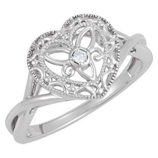 Sterling Silver .025 ct tw Diamond Heart Ring Size 6 Jewelry