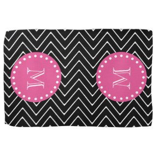 Hot Pink, Black and White Chevron  Your Monogram Kitchen Towels