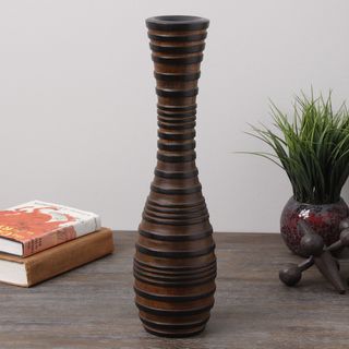 Brown Multi tone Wood Vase (India) Vases