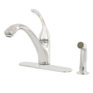 KOHLER Forte 4 hole kitchen sink faucet with 9 1/16 spout, matching finish sidespray in Polished Chrome K R10412 N CP