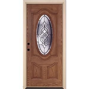 Feather River Doors Lakewood Patina 3/4 Oval Lite Medium Oak Fiberglass Entry Door 723491
