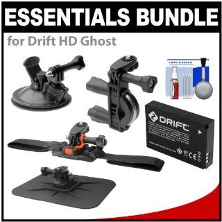 Essentials Bundle for Drift HD Ghost & Ghost S Action Camcorder with Handlebar Bike, Vented Helmet & Car Mounts + Battery + Accessory Kit  Tripod Accessories  Camera & Photo