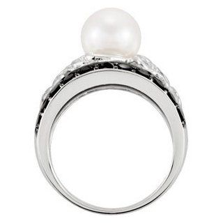 Sterling Silver 8.5 9mm Freshwater Cultured Pearl Genuine Black Spinel Ring Jewelry