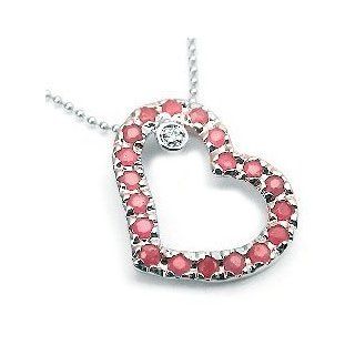 Platinum Plated Sterling Silver Genuine Ruby Heart and Diamond Accent Pendant with 16" Chain Necklace Jewelry