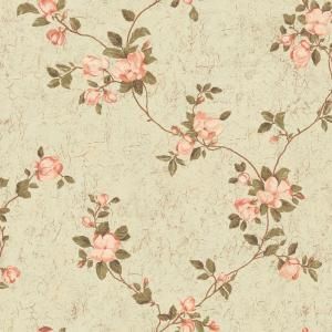 The Wallpaper Company 8 in. x 10 in. Peach and Green Magnolia Blossoms Wallpaper Sample WC1280164S