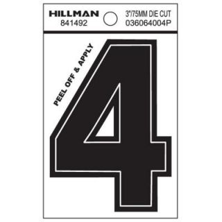The Hillman Group 3 in. Black Vinyl Die Cut Number 4 841492