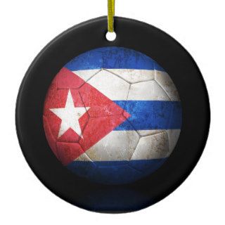Worn Cuban Flag Football Soccer Ball Ornament