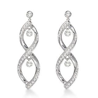 Dangling Drop Swirl Design Diamond Earrings 14k White Gold (0.70ct) Jewelry